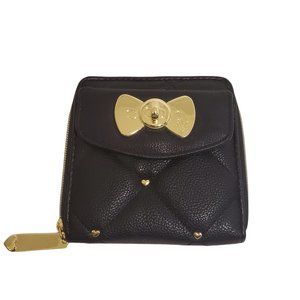 Betsey Johnson Vegan Leather Wallet Small Clutch Black W/ Gold Accents Hardware